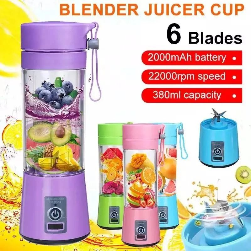 Portable Blender Juicer Cup | 380ml 6-Blade USB Rechargeable Smoothies Maker