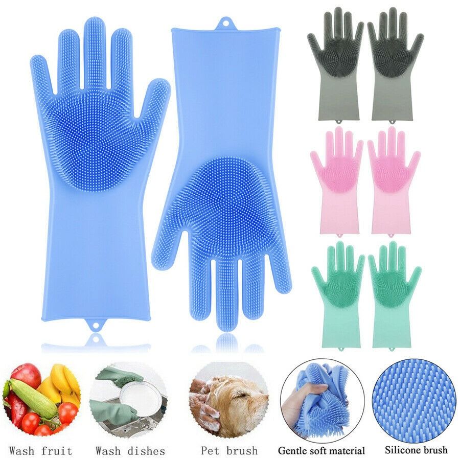 Silicone Scrubbing Dishwashing Gloves | Magic Cleaning & Pet Grooming Gloves