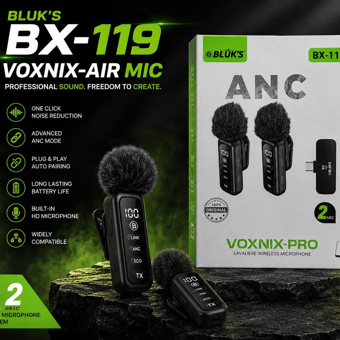 BLÜK'S BX-119 Voxnix-Air Dual Wireless ANC Microphone | 2-Mic Lapel Set