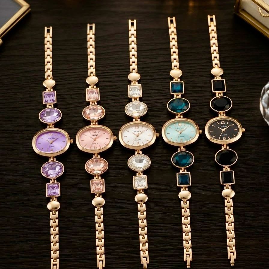 Elegant Crystal Bracelet Watch with Oval Dial and Quartz Movement