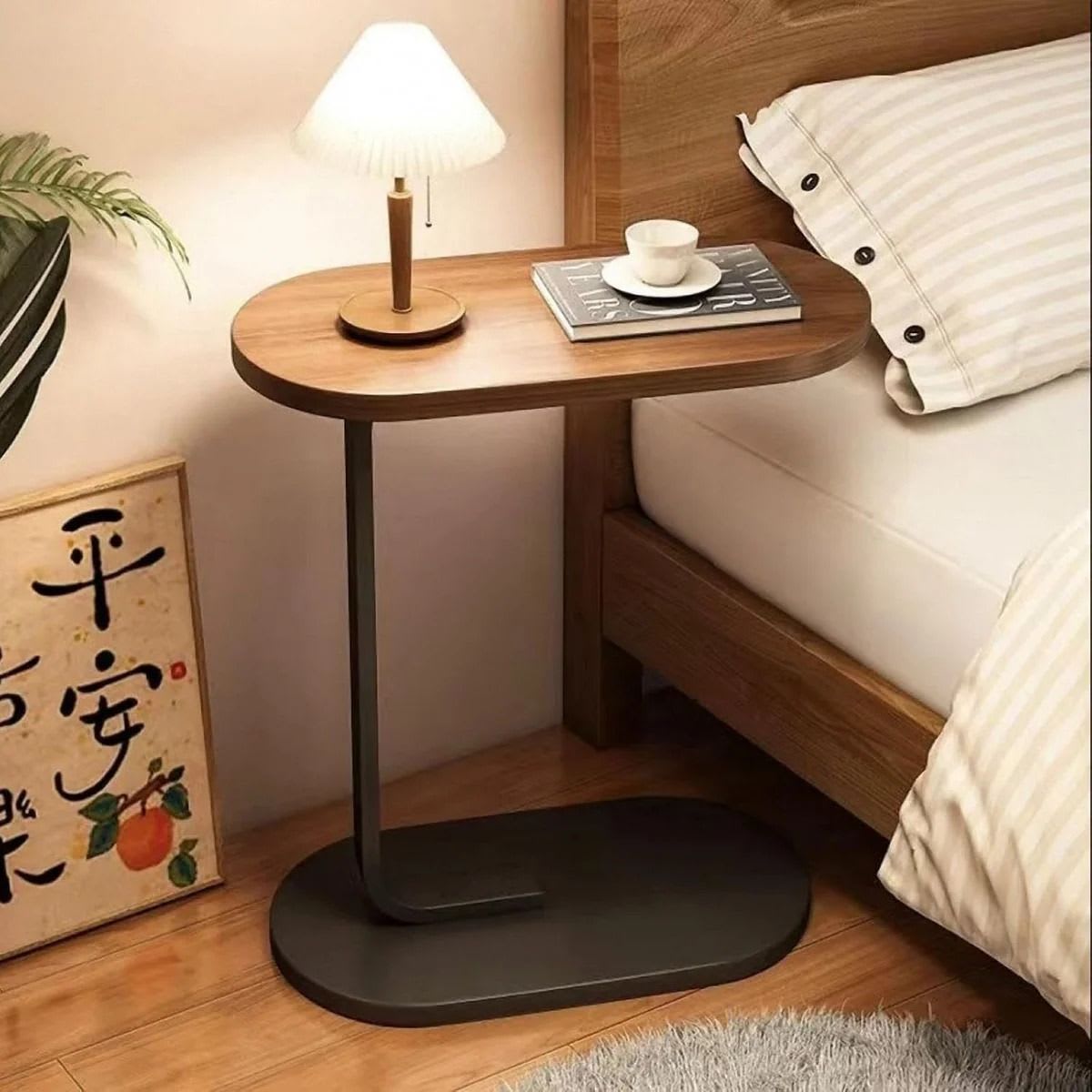 Oval C-Shaped Wooden Side Table | Modern Sofa & Bedside Table