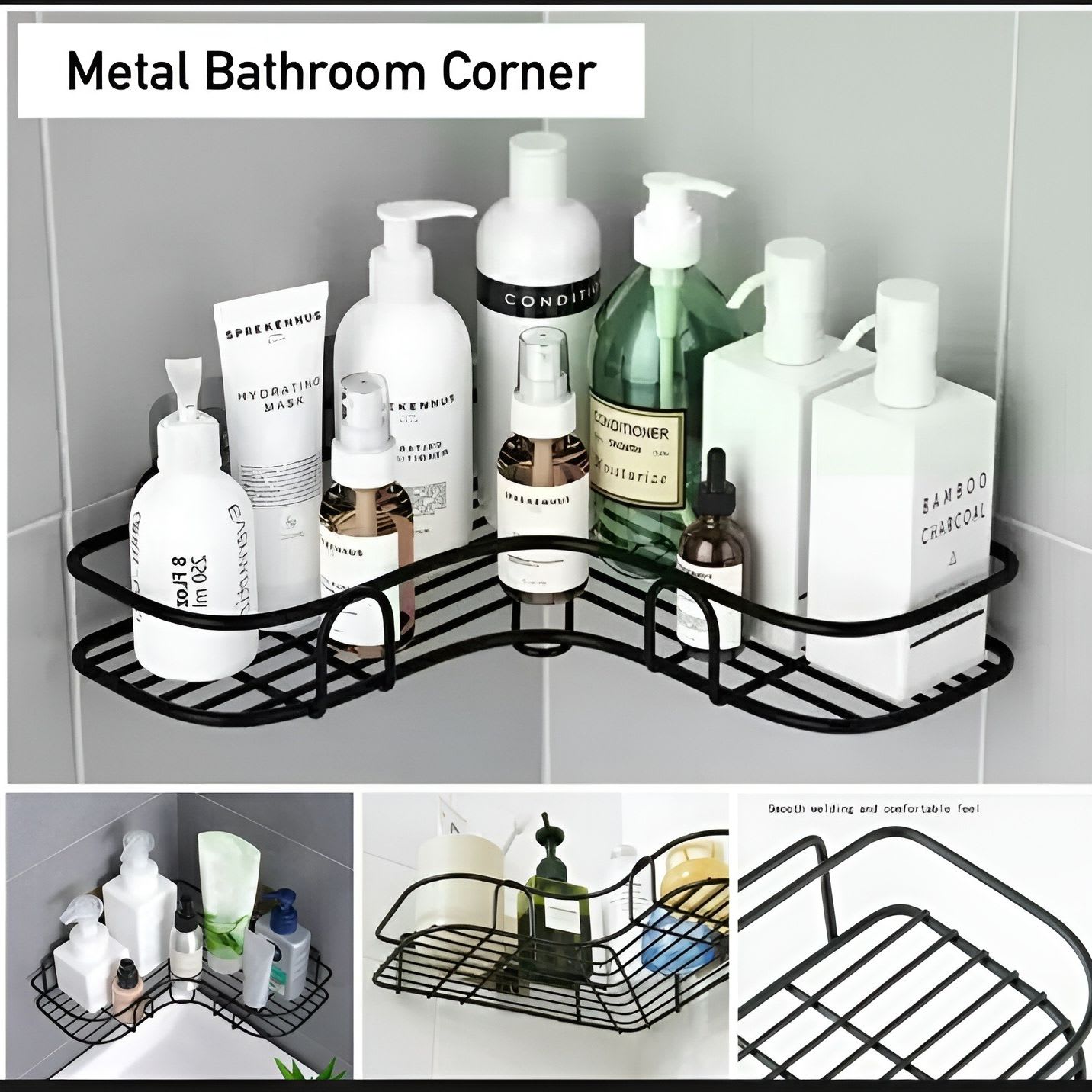 Metal Bathroom Corner Shelf | Wall Mounted Storage Rack & Shower Caddy