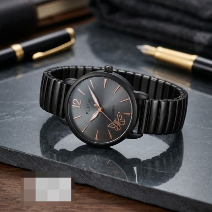 Fhulun Elegant Round Dial Quartz Ladies Watch with Comfortable Flexible Strap