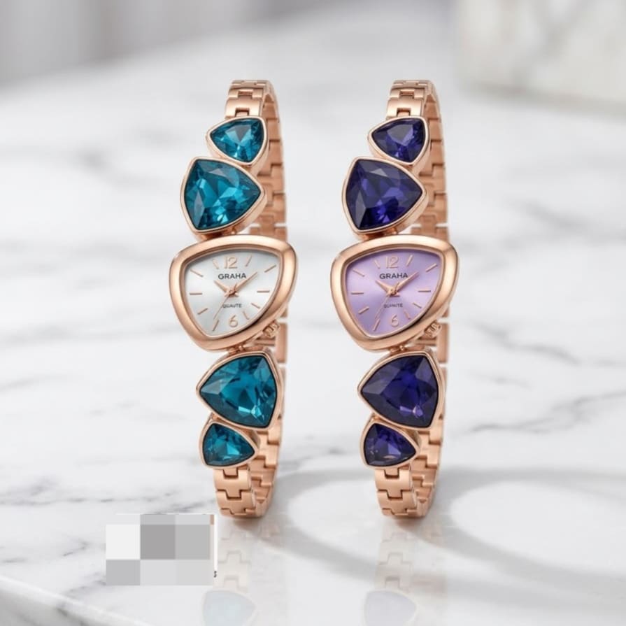RAHA Luxury Designer Watch | Geometric Gemstone & Triangular Dial