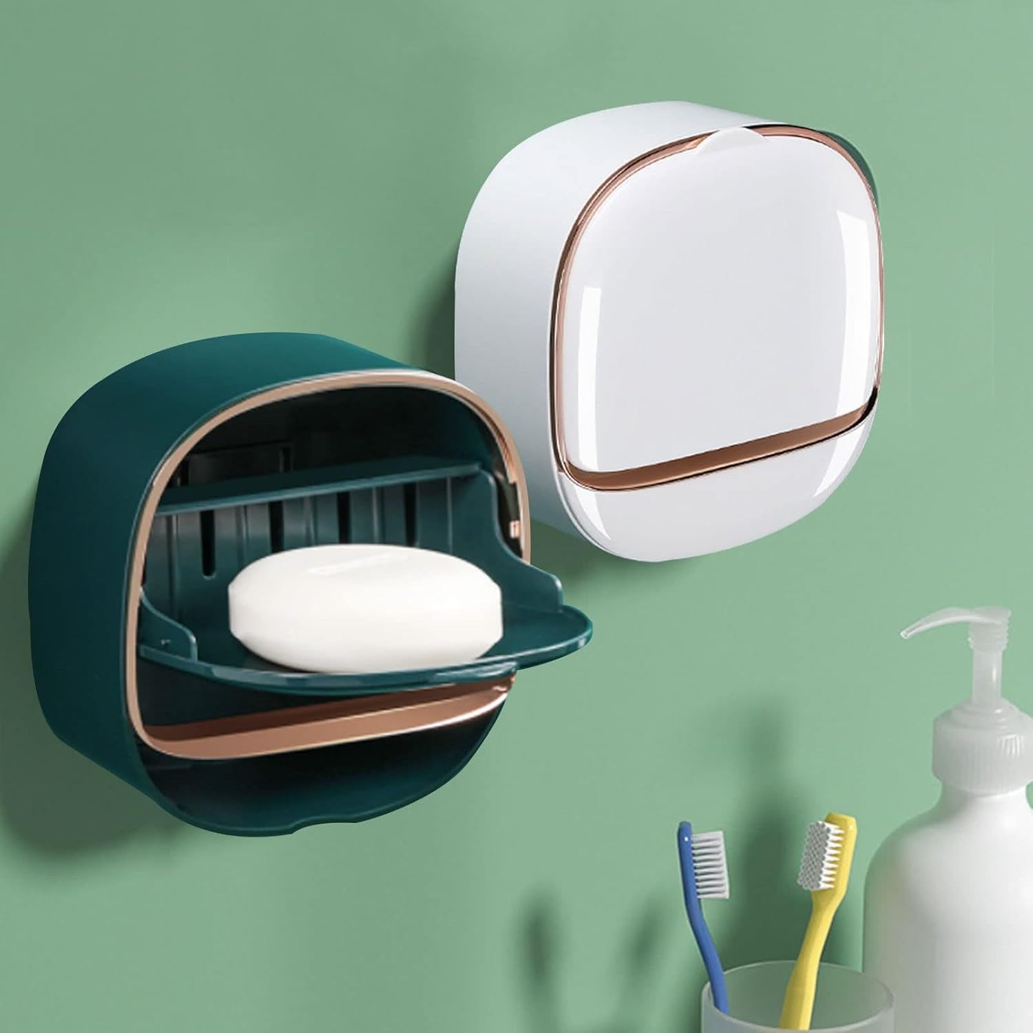 Wall Mounted Soap Box with Lid & Drain Tray