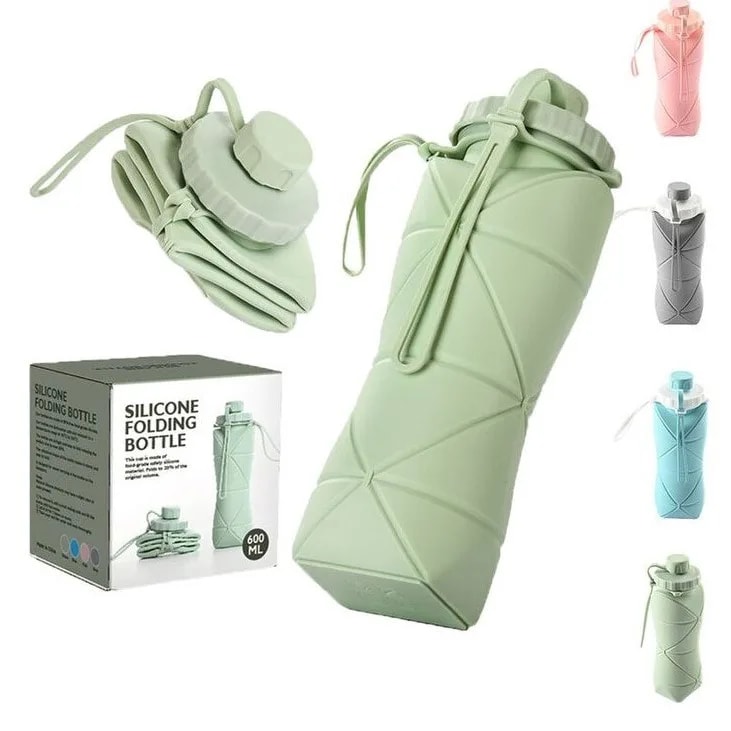 600ml Folding Silicone Water Bottle - Collapsible Outdoor Sports Travel Bottle