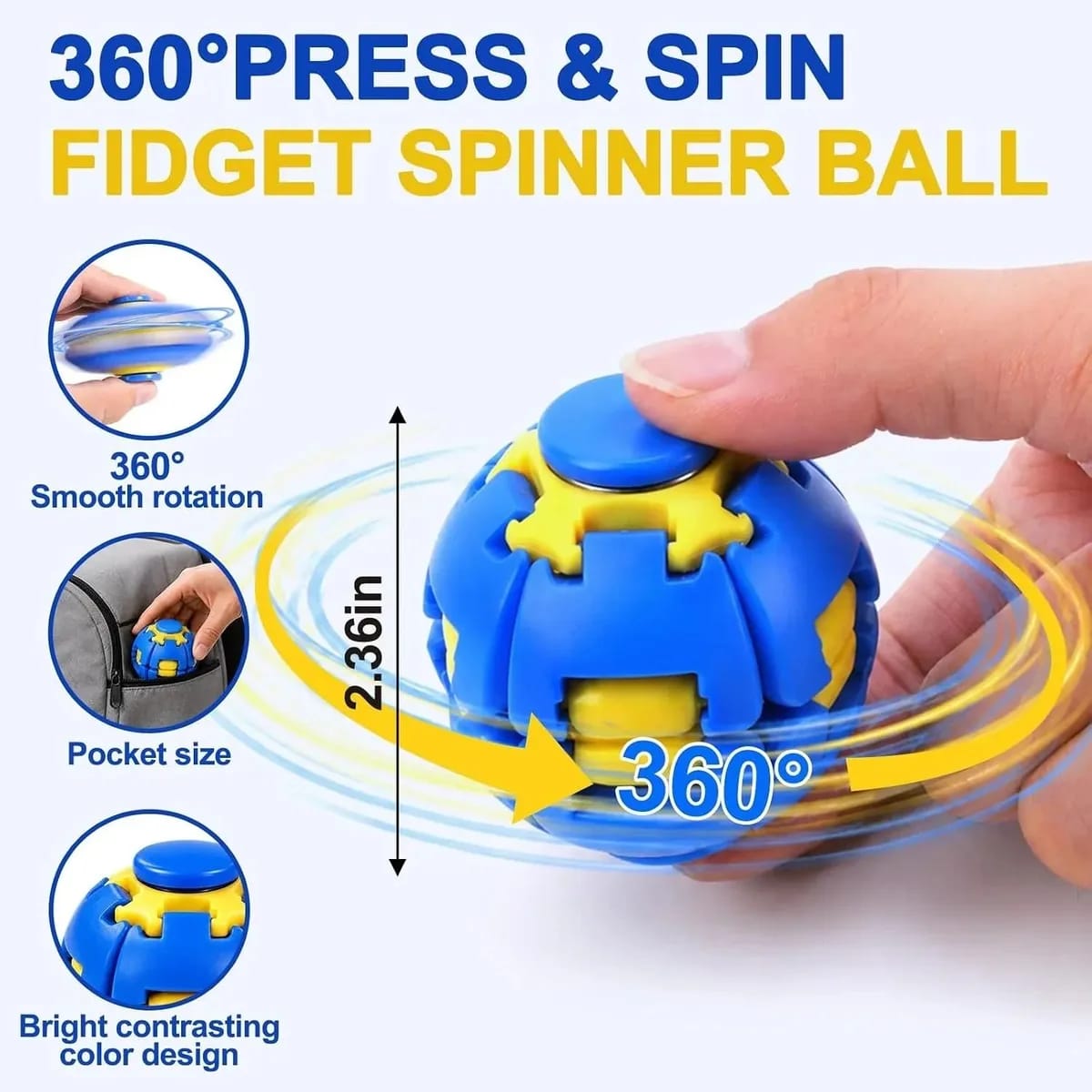 Press to Spin Fidget Ball 360° Rotating Sensory Stress Relief Toy for Kids