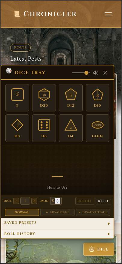 Dice Tray Plugin — Mobile light mode