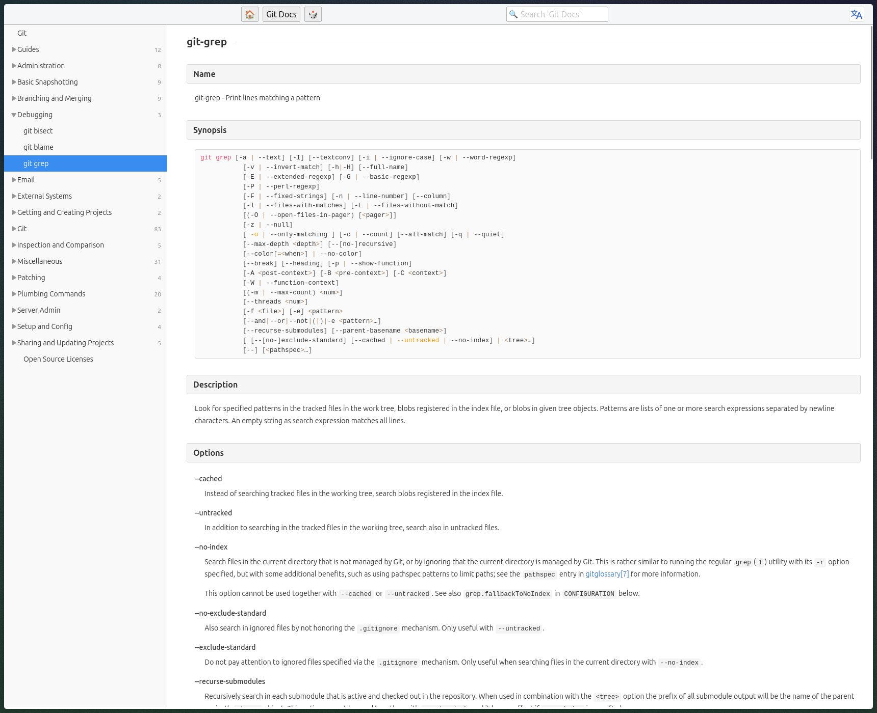 Detail screenshot of Github Docs inside Kiwix Server
