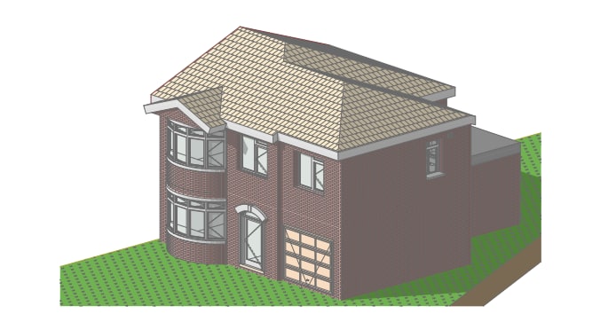 Architectural 3D model showing commercial and residential building exterior