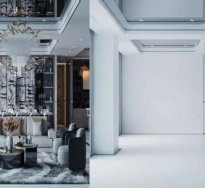 Virtual staging of a furnished residential interior