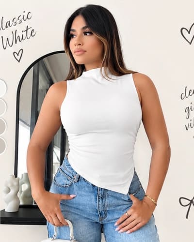 Sleeveless fitted high neck top