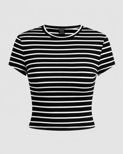Black and white striped basic top