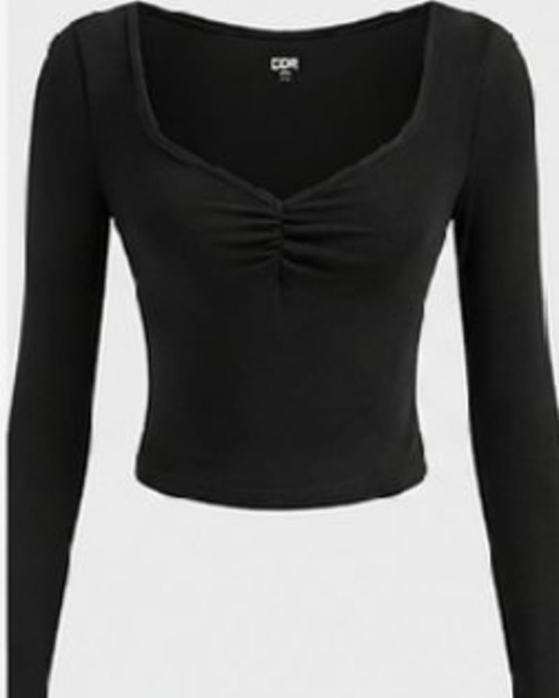Ruched Sweetheart Long sleeve Top in Black