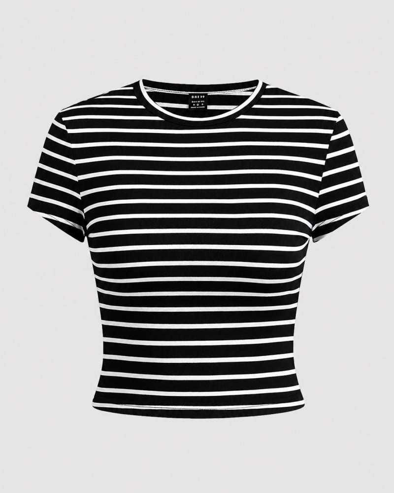 Black and white striped basic top in Striped