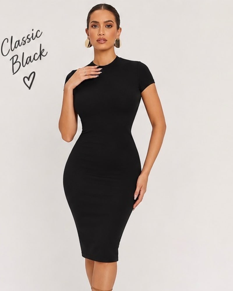 Knee length body con maxi gown in Black