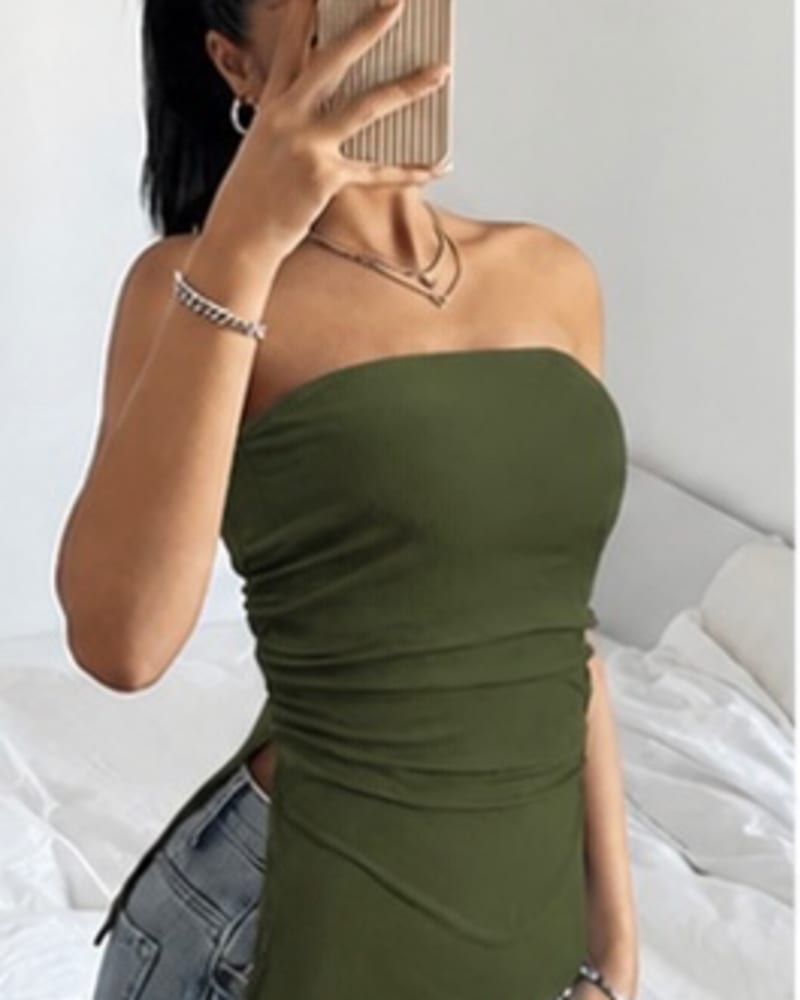 Tube slit top in Army green