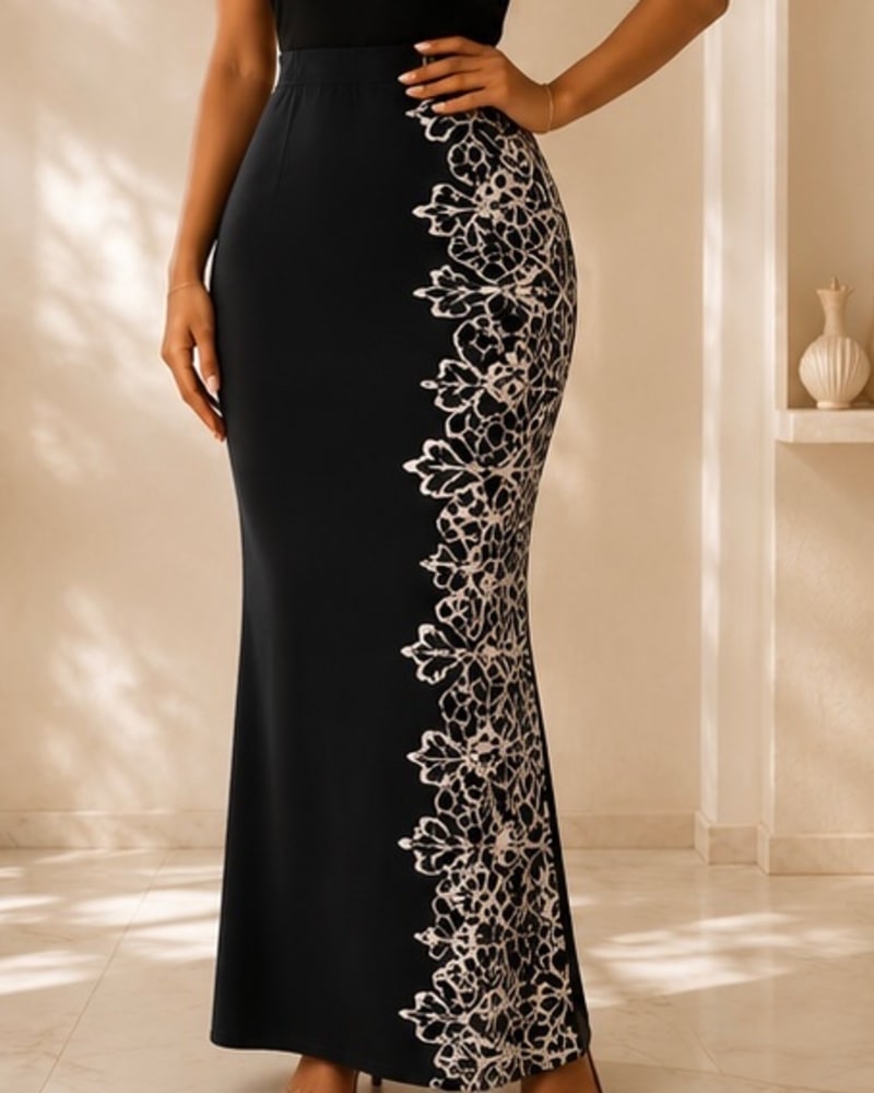 Patterned maxi skirt 27 in Pattern