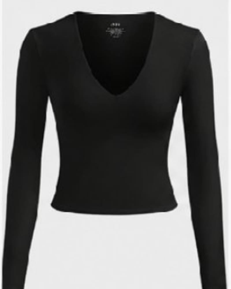 V neck Long Sleeve Top in Black