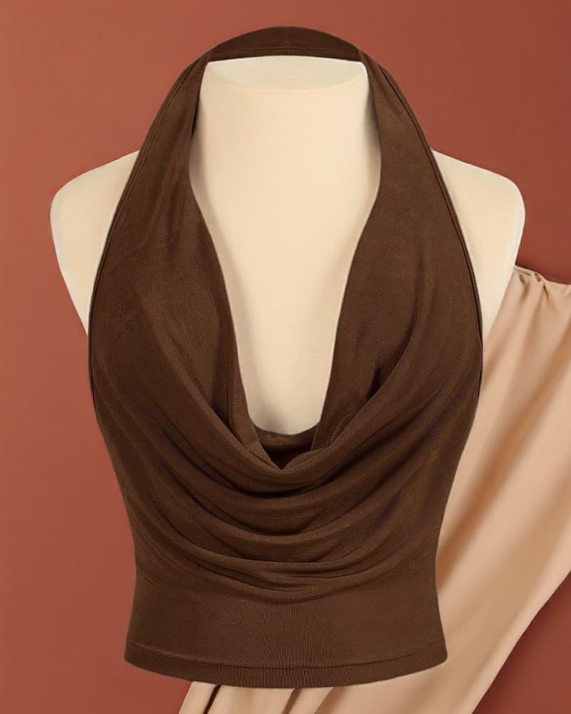 Cowl neck basic top in Brown
