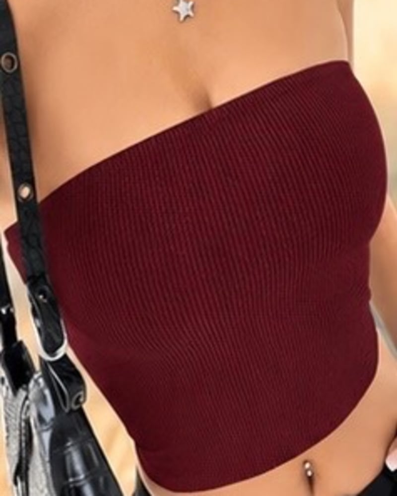 Plain colour Tube top in Burgundy