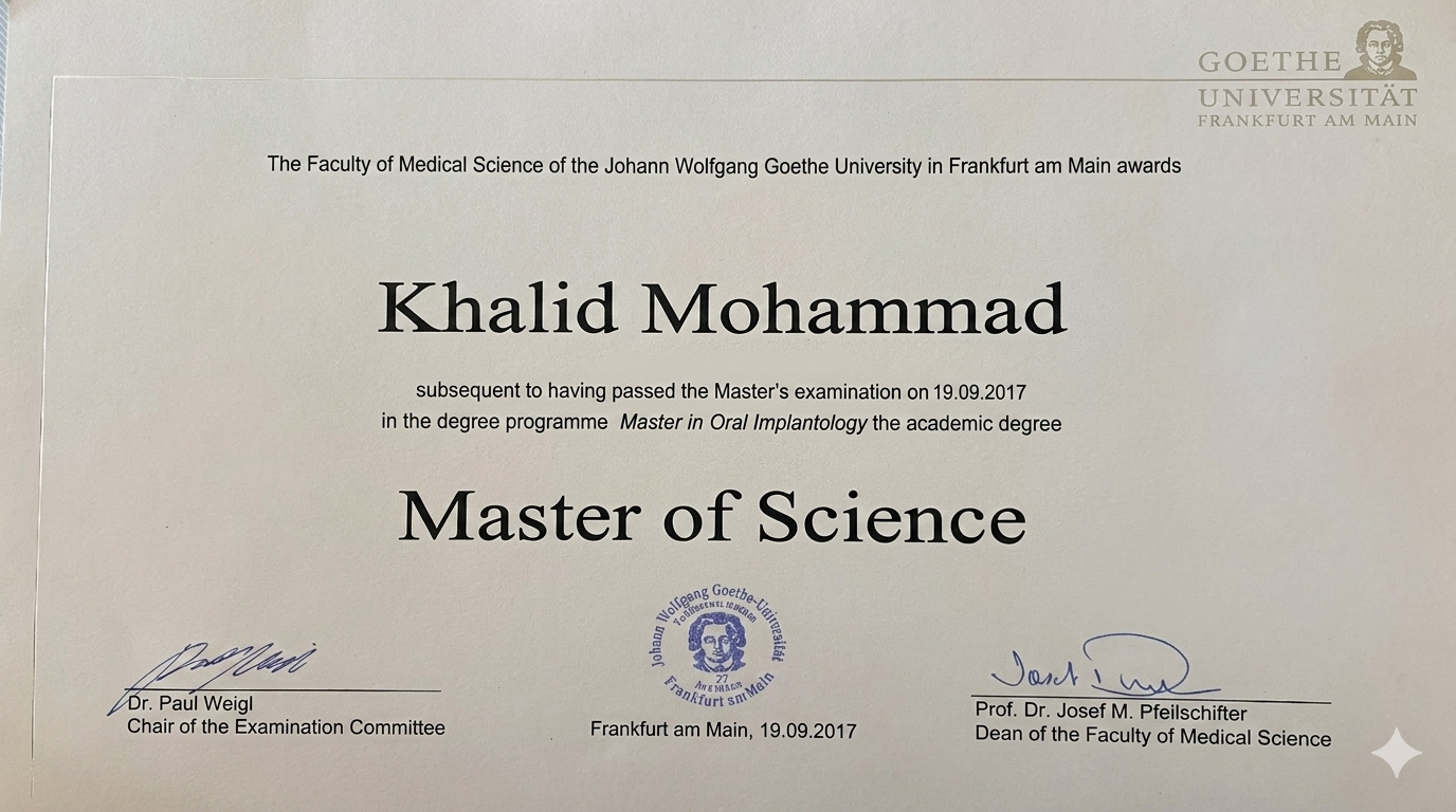 Master of Science in Oral Implantology — Goethe University Frankfurt, 2017