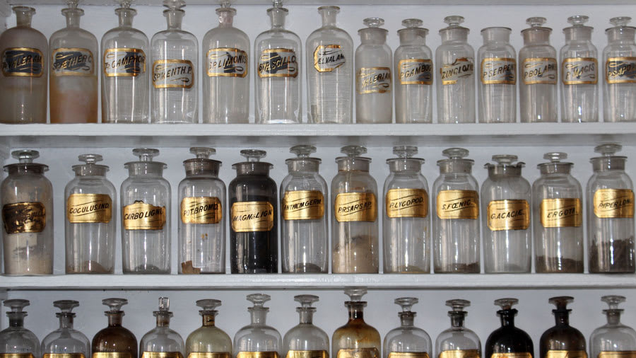 Bottles of homeopathic medicine