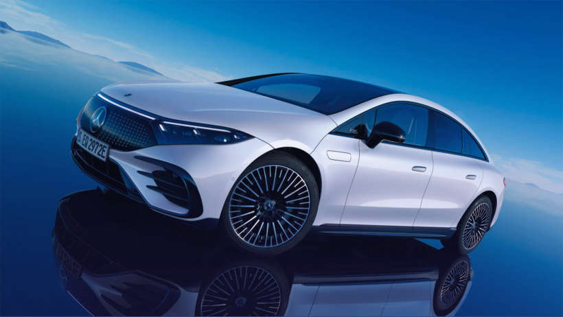 White Mercedes-Benz EQS representing connected vehicles