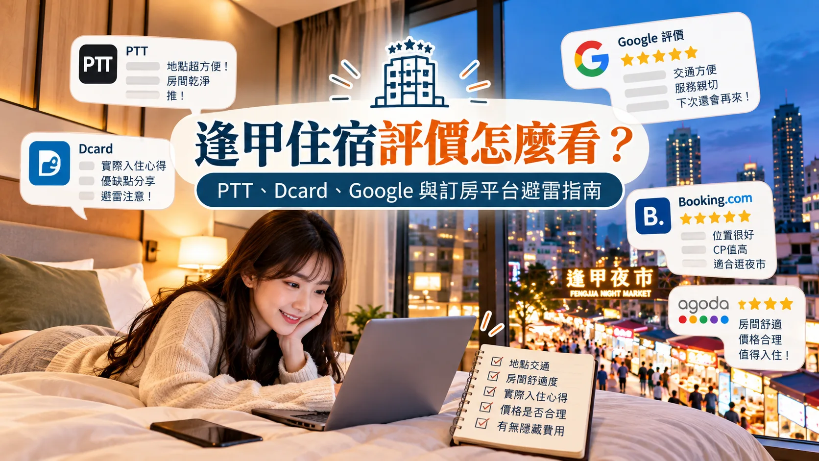 逢甲住宿評價怎麼看？PTT、Dcard、Google 與訂房平台避雷指南