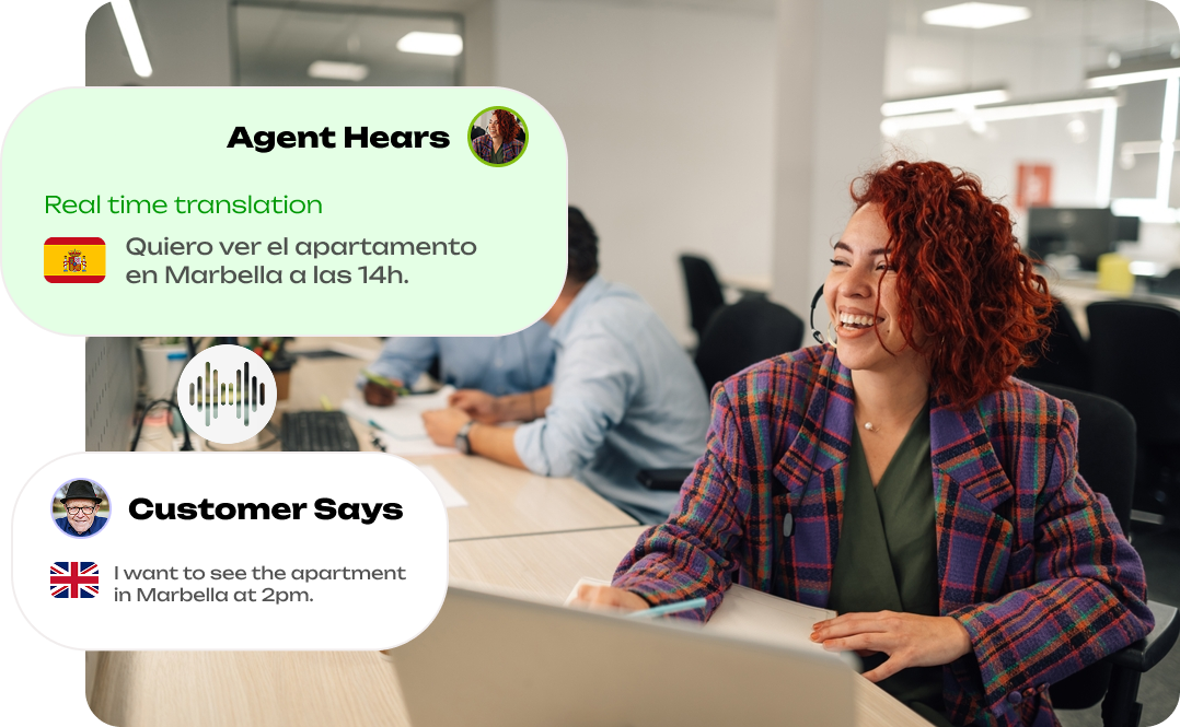 Kallglot platform interface showing real-time multilingual call transcription and translation features