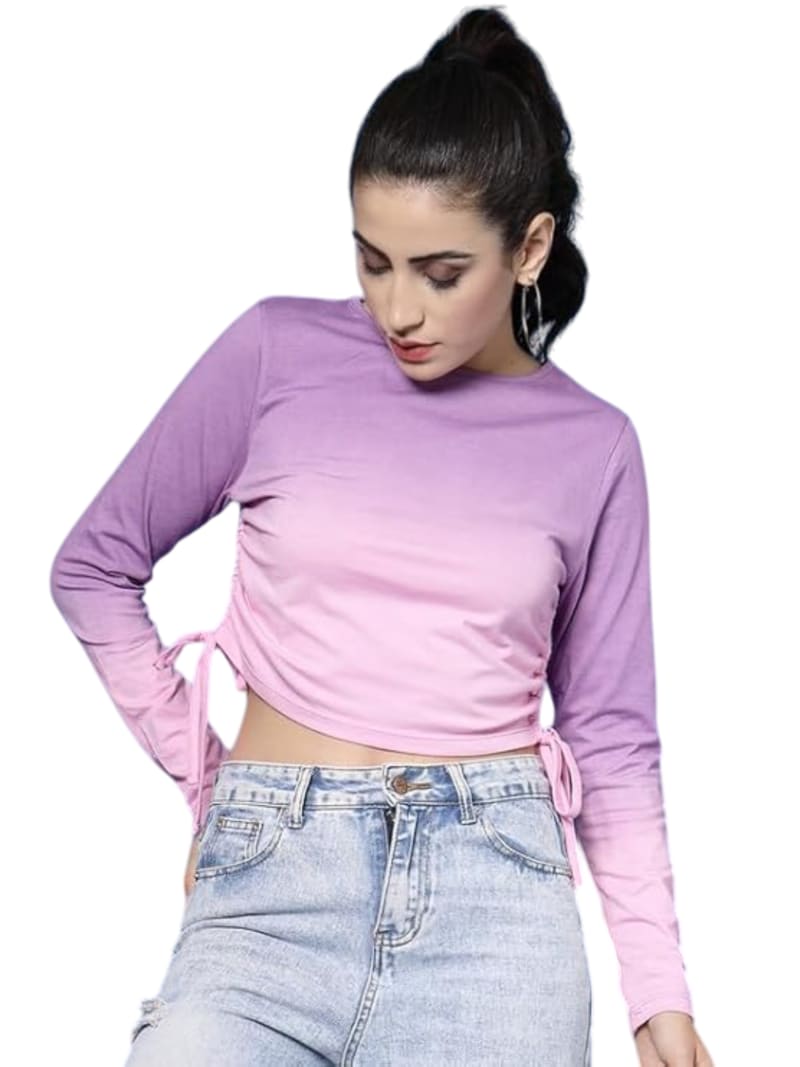 Women’s Lilac Long Sleeve Ribbed Cotton Blend Slim Fit Top – Soft Stretchy Casual Tee