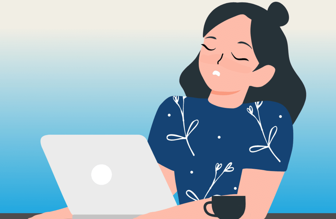 illustration of woman falling asleep at her laptop