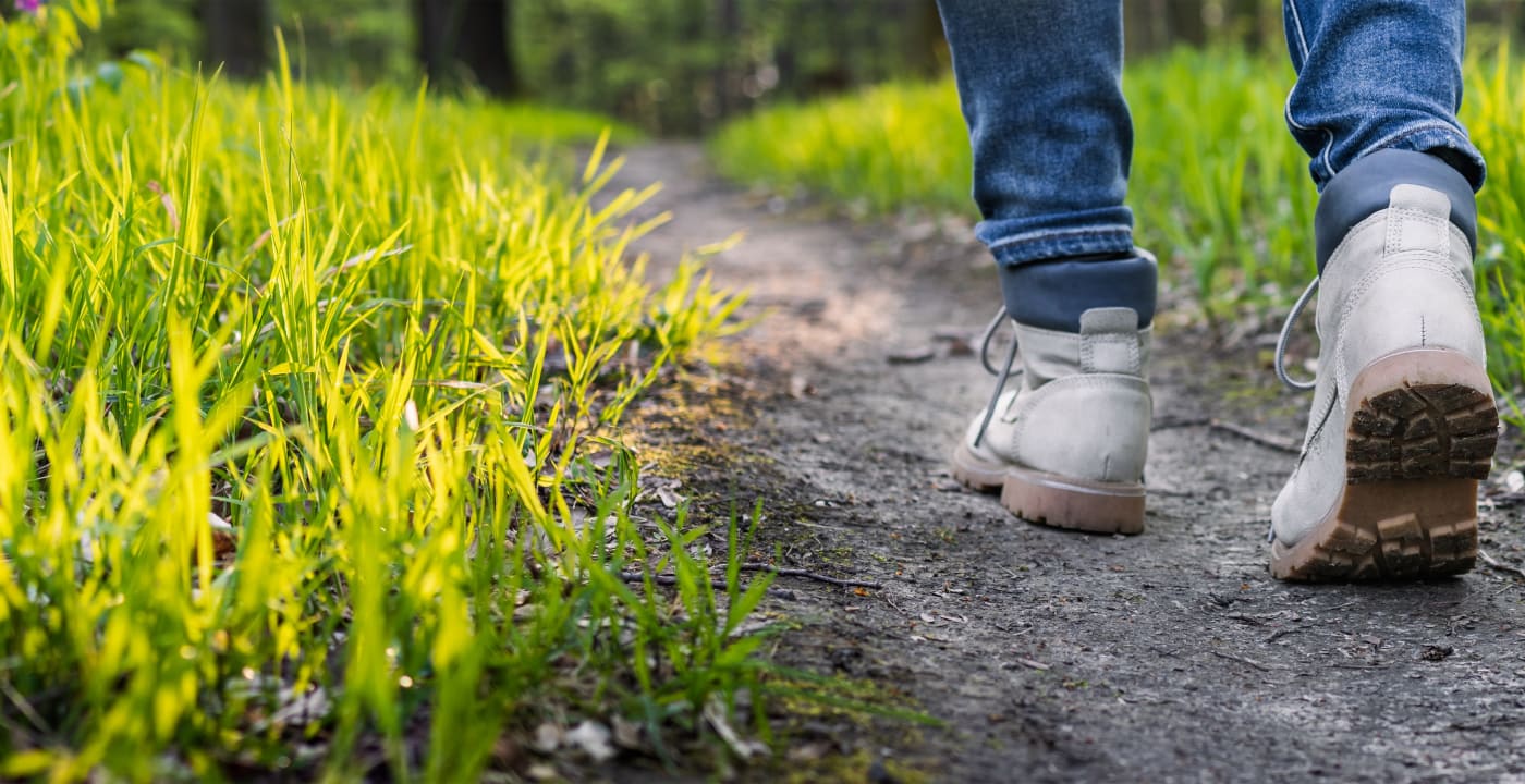 Close up of boots in the woods