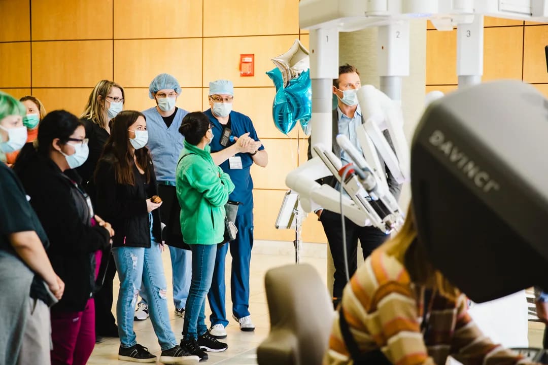 Students and hospital staff test out surgical robot