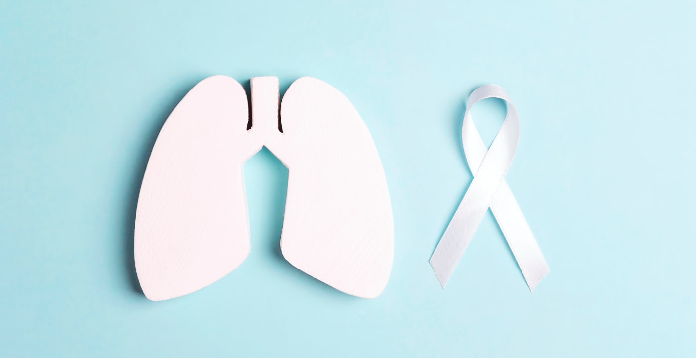 A lung and a white ribbon to recognize lung cancer