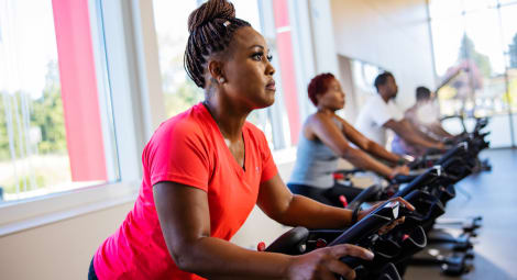 Woman on a stair climber.