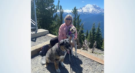 woman with two dogs