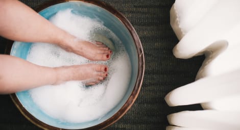 Feet soaking in a tub