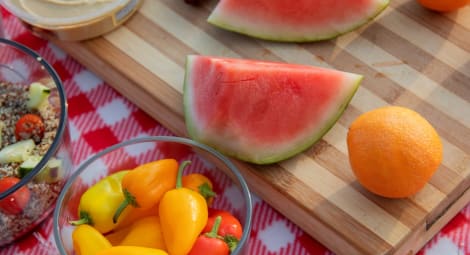 Arrangement of vibrantly colored fruits and vegetables