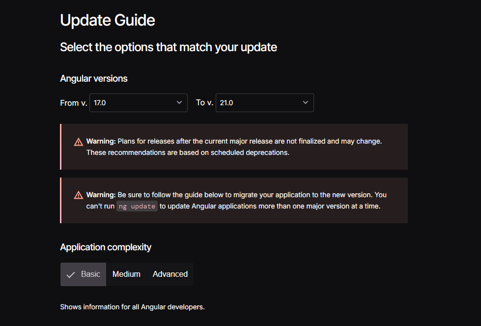 **Angular 17 and 18 are in a critical support phase.**
**Angular 17** Its support window is nearing its end. Maintaining projects on this version increases technical risk: outdated libraries, limited patches, and more future migration work.

**Angular 18** It remains stable, but its LTS is also rapidly shortening. At an enterprise level, staying here too long generates technical debt and blocks new ecosystem capabilities.

💡 **What to do:** Upgrade to a more recent LTS version (ideally Angular 20) to ensure security, compatibility, and performance improvements.
