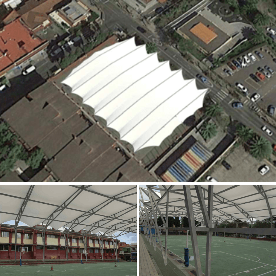 Portada de la noticia: Adjudicación a la UTE Pérez Moreno – Carpas Zaragoza de la obra de cubrición de las canchas del CEIP Juan del Río