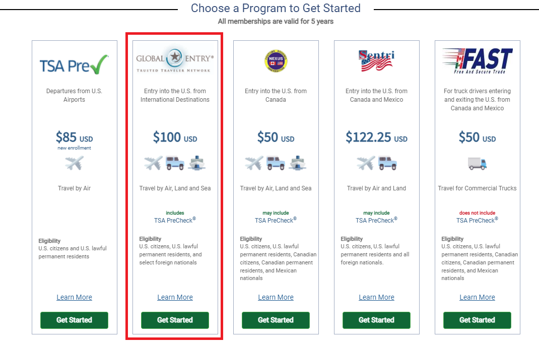 Passo 1 - Global Entry