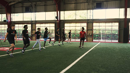 Athletes warming up