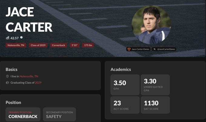 EndZoneIntel athlete profile