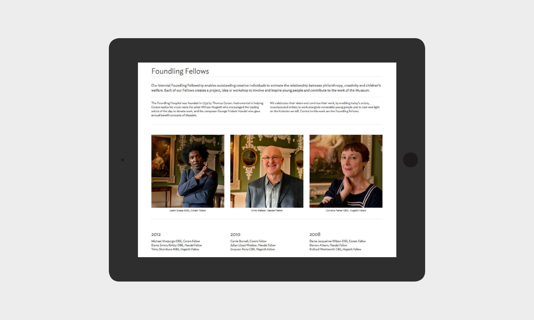 Foundling Museum fellows webpage on ipad