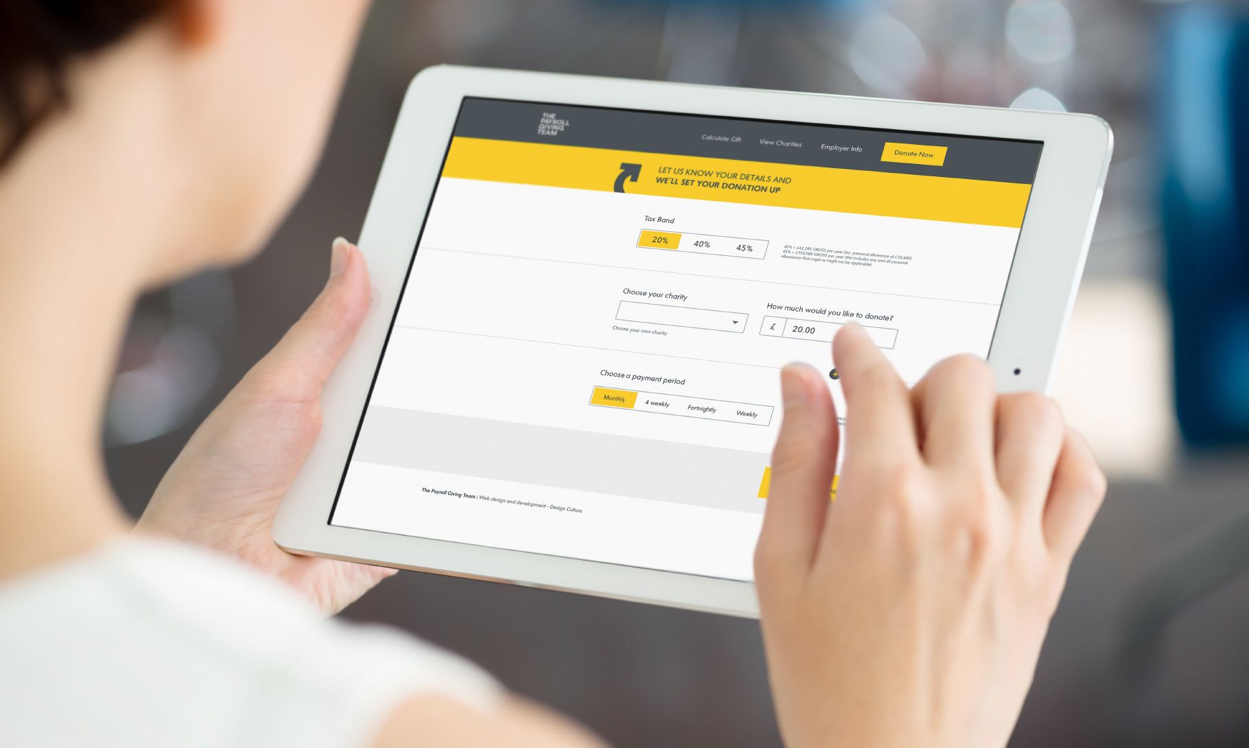 The Payroll Giving Team donation form webpage