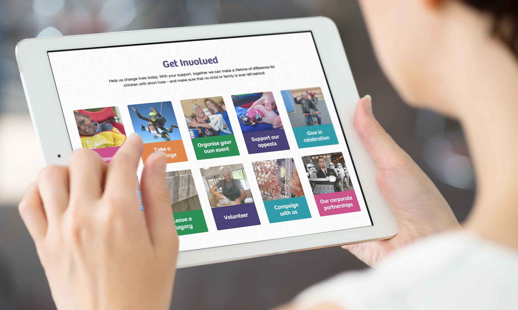 Together for Short Lives Get Involved page on tablet screen
