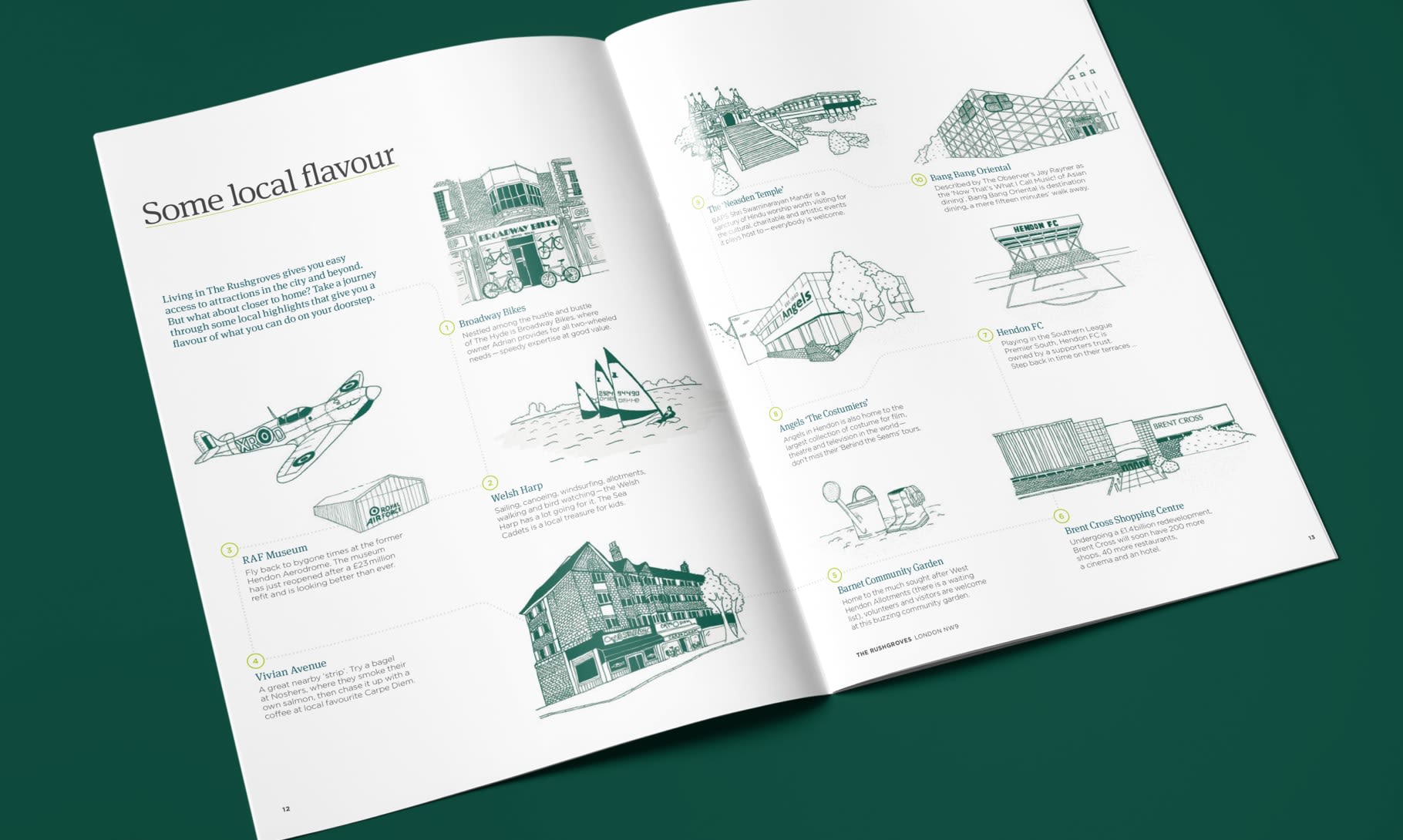 illustration spread with local points of interest in Hendon