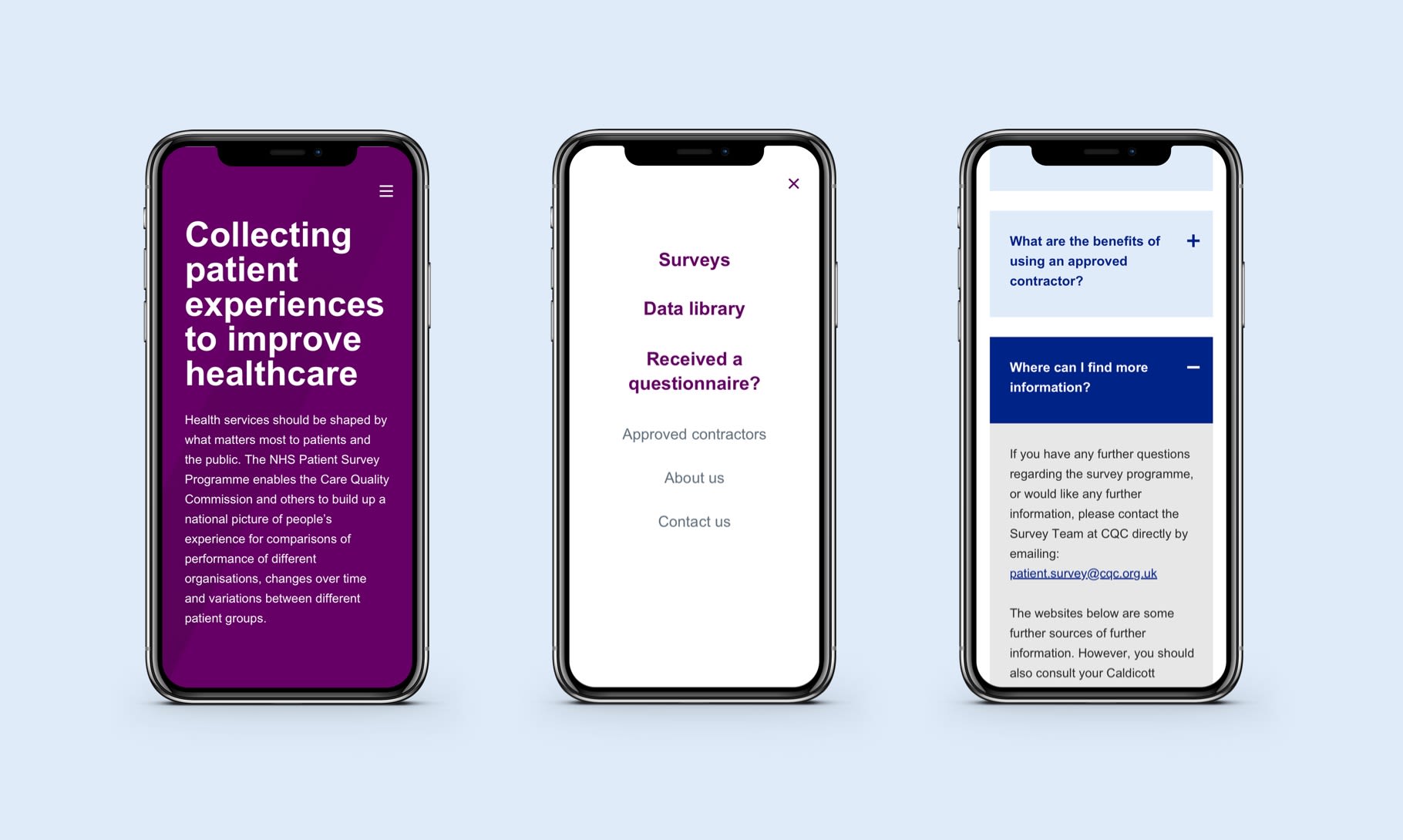 3 iphones showing nhs survey website