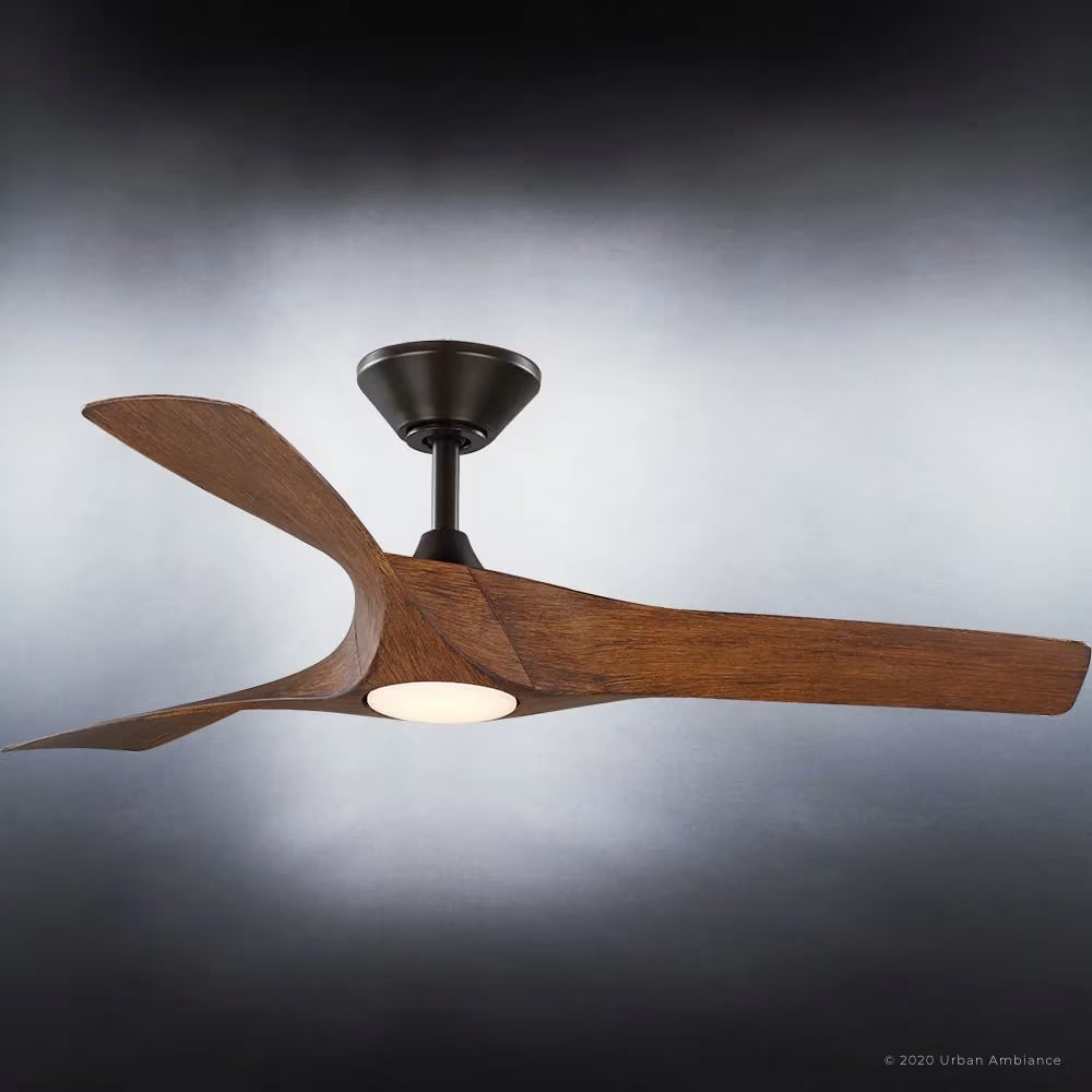 Elegant ceiling fans with intricate blades and detailed craftsmanship, casting a warm, ambient glow throughout a modern, spacious living room. Urban Ambiance brand fans in polished chrome finish, seamlessly integrated with the room's contemporary decor. Soft lighting filters through the elegant fixtures, creating a cozy and inviting atmosphere. High ceilings allow the fans to be showcased in their full grandeur, gently circulating the air with a subtle, rhythmic motion. Crisp, 8K rendering captures every nuance of the design, showcasing the superior quality and attention to detail.
